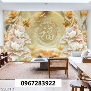 Tranh gạch 3d đẹp hoa mẫu đơn