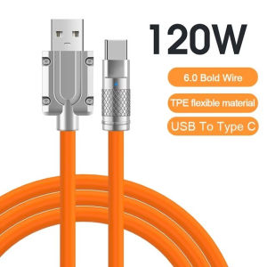 120W Quick Charging Silicone Data Cable Thick Anti-fracture USB Type C Cellphone Charger Wire Cord