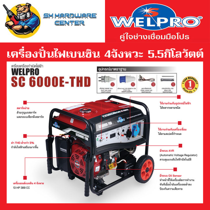 WELPRO SC6000E-THD เครื่องกำเนิดไฟเบนซิน 5.5 กิโลวัตต์ มีล้อเลื่อน