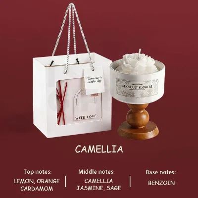 New Year Gift Set 200g Scented Candle Gift Box Camellia Porcelain Cup Design Home Decor Gift