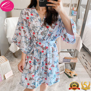 ENWEN women bathrobe ladies bathrobe summer Korean floral kimono bath robe pure cotton soft breathable retro super fairy ladies pajamas bathrobe sleepwear for woman robe for woman