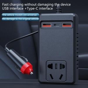 Auto Power Converter 150W With 2 Electrical Outlets 4 Fast Charge USB Ports Overload Protection Suitable For Cars Trucks