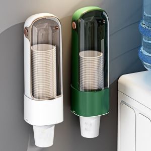 ODZ5L Non Perforated Disposable Paper Cup Holder Wall Mounted Plastic Cup Storage Rack Modern with Flipping Cap Water Dispenser for Home