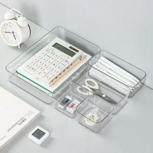 QIHUISHI Hộp sắp xếp đồ ngăn kéo bằng nhựa trong để bàn tủ đựng vật dụng văn phòng với các ngăn chia