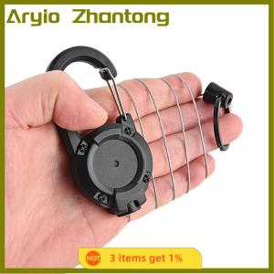 Aryio 1Pc Wire Rope Sporty Retractable Key Chain Easy-To-Pull Buckle Anti-Lost High Rebound Anti-theft Metal Easy-To-Pull Buckle