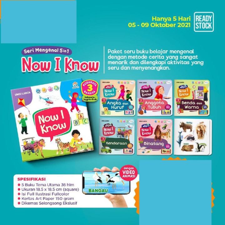 Now I Know Seri Mengenal 5 In 1 Buku Anak Mengenal Angka Huruf Hewan
