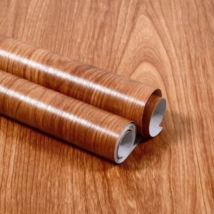 RGFV Retro Oil Proof Moisture-proof Self-adhesive Wall Pasting PVC Easy to Clean Directly Paved Furniture Refurbishment Wood Design Wallpaper Cabinet Door Sticker Home Decoration Wall Sticker