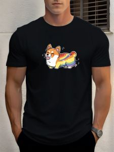 T Shirt For Mens Rainbow Corgi 100% Cotton Graphic Print Summer Round Neck Tee Casual Breathable Streetstyle Daily Cool T Shirt