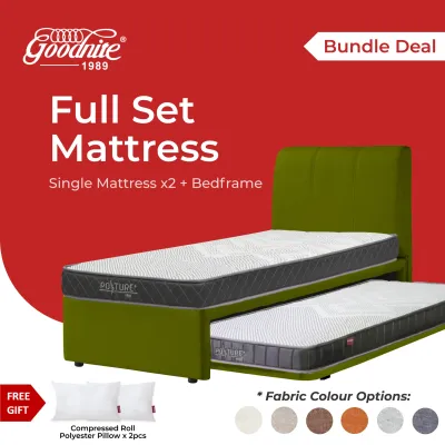 (FULL SET PULL OUT BED) Goodnite SLP1 Single +Single Pull Out Bed Frame (With 3 Posture Basic Mattress + 3 Posture Firm Mattress)