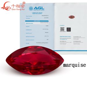Marquise รูปร่างตัดธรรมชาติ AGL ใบรับรองห้องปฏิบัติการปลูกทับทิมพิมพิมพ์เลือดสีแดงพร้อมสิ่งรวมที่เห็นได้สำหรับเครื่องประดับ อุปกรณ์เสริม DIY สร้