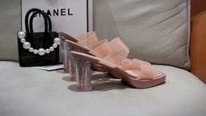 [Free Shipping] Transparent sandals for petite women comfortable high-heeled crystal sandals for outdoor wear large size shoes