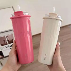500ml Cute Tumbler Cups With Straw Stainless Steel Thermal Water Bottle Korean Thermos For Hot Ice Coffee Tea Juice Water Cup