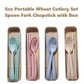 ** Use OPP packaging **  Portable Wheat Cutlery Set Travel Spoon Fork Chopstick Box. 