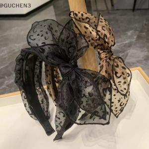 GUCHEN3🦋 Cổ điển báo in hairband cho phụ nữ cô gái thời trang handmade Gọng rộng Bow tóc Hoop lưới tóc Bow Headband tóc phụ kiện