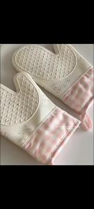 2pcs Anti Scald Pink Plaid Silicone Gloves Anti Slip Heat Microwave Proof Oven Gloves Kitchen Household