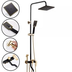 Shower 1 Set Paket Lengkap Wall Mounted Shower Kamar Mandi 4 In 1 Set Panas Dingin Hitam Emas SJ-83