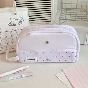 J9YXDU Printed Polka Dot Pencil Case Large Capacity Foldable Zipper Stationery Pouch Stain-resistant Cute Makeup Bag School Office Supplies
