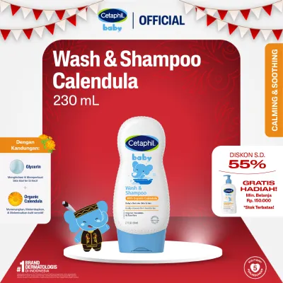 Cetaphil Baby Wash & Shampoo with Organic Calendula 230ml Sabun Mandi dan Shampo untuk Perawatan Kulit Bayi Cocok Untuk Kulit Sensitif