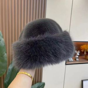 K7SEQ Warm Fluffy Fur Bucket Hat Thicken Cold Panama Cap Cover Head Cap Berets Women