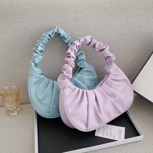 G5Q1 Square Pleated Handbag Phone Bag Korean Style Cloud Bag Simple Crescent Moon PU Leather Underarm Bag Ladies