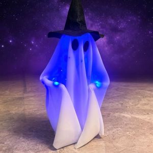 CUBBY Plastic-base Fabric Ghost Non-woven Battery-operated Animated Figurine Witch-hat Prop LED-lit Glowing Ornament Halloween Night