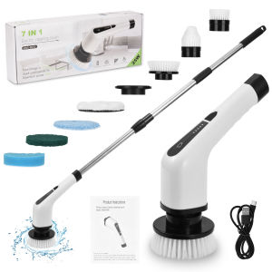 Electric Spin Scrubber Electric Bathroom Brush Toilet Brush Includes 7 Brush Heads Electric Scrubbing Brush Length and Angle Adjustable Electric Cleaning Brush Wireless Bathroom Floor Scrubber