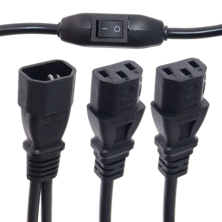 IEC 320 C14 to 2 x C13 Power Adapter Cable + Power Switch Single C14 to ...