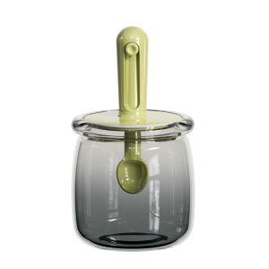 FOUNDTWO Moisture Proof Glass Seasoning Bottle Retractable Spoon Leak Proof Spice Container Space Saving Dark Gradient Glass Airtight Condiment Jar Household