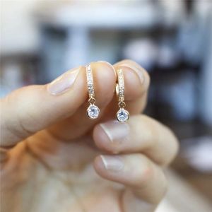 Simple Gold Color Women Drop Earrings with Round CZ Charm Creative Girl Accessories Fancy Gifts Statement Jewelry [Gnker]