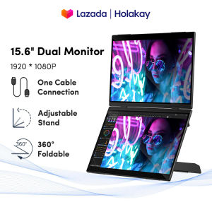 HOLAKAY 15.6" Folding Monitor Dual Portable Display OSD Menu Freely Adjust Screen For Laptop PC
