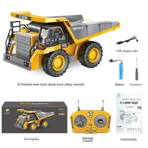 BESTOUR 11 Channel Excavator Dump Truck 2.4G Remote Control Simulation RC Car Model Toy Professional Alloy Plastic Construction Vehicle Kid Gift