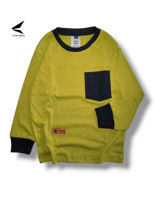 Kaos anak distro polos pocket saku tangan panjang premium baju cewe dan cowo