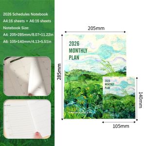 SJJL 2Pcs/Set A4/A6 2026 Schedules Notebook Learning Plan Life Check-in 2026 Calendar Planner Portable Work Efficiency Planner Notebook Students