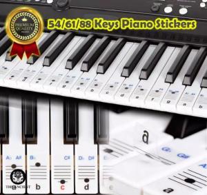 Piano Stickers Transparent and Removable Piano for 54/61/88 Key Keyboards Pelekat untuk Pelajaran Piano