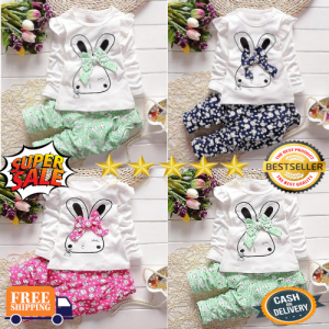 Daigo RABBIT KID Setelan Anak Perempuan Setelan Baju Anak Balita Bayi Cewek Model Terbaru Fashion Korea Style Umur 3 4 5 Tahun Lucu Kece Kekinian Gratis Ongkir Cod TOKO MVKIDS FUUKA