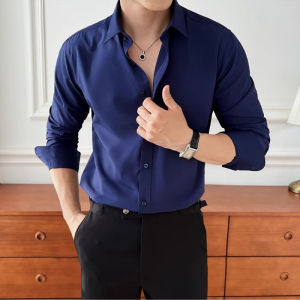 Business Casual Mens Solid Color Slim Fit Shirt Stretchable Suitable Breathable Daily Commute Long Sleeve Shirt. M-4XL