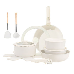 SUPVIBE 17 Piece Cookware Set Detachable Handle Non-Stick Kitchen Frying Pan Pots Shovel Scoop Utensils Set