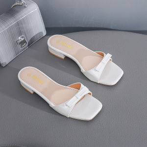 LZ07mimi open-toe slide sandals with bow detail. Square toe design. Flat sole. Suitable for casual wear. Ideal for summer.