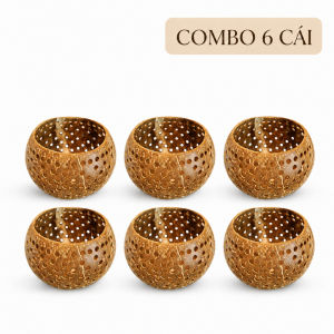 Combo 6 Đèn Tealight Gáo Dừa ANKAN Thủ Công – Đèn Decor Trang Trí Spa Cafe Phòng Thiền Mộc Mạc