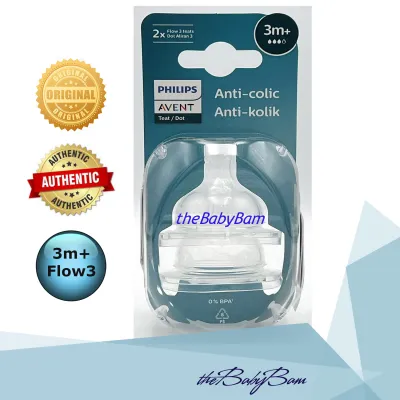 Philips Avent Airflex Anti-colic Nipple 3m+ Medium Flow 3 Holes (2pcs/pack) LATEST DESIGN Actual Photos