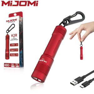 [Buy 1 Take 1 Free ] Mijomi K2R Mini Keychain Flashlight 480 Lumens 10440 rechargeable & AAA  Dual-fual IPX8 waterproof Portable lightweight LED Torch Flashlight Key Light  EDC for Hiking Camping Reading