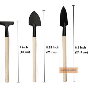 3pcs/Set Mini Garden Hand Tool Kit Plant Gardening Shovel Spade Rake Shovel Plant Planting With Wooden Handle 盆栽园艺剪小铲子