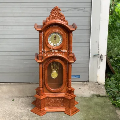 Đồng hồ cây trang trí phòng khách quả lắc gỗ hương cao 107cm