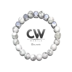 CW Manila - 0SIRIS Stretch Bracelet - 8mm Howlite Stones with Truncated Spacers - Charm Bracelet