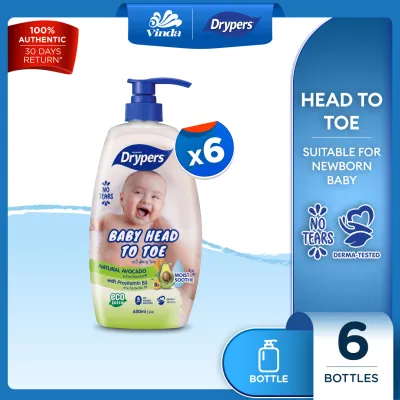 Drypers Baby Head to Toe (6x650ml) - Oat / Fruit / Avocado / Shea Butter / Raspberry / Berry Grape - Tear Free & Baby Friendly Fragrance