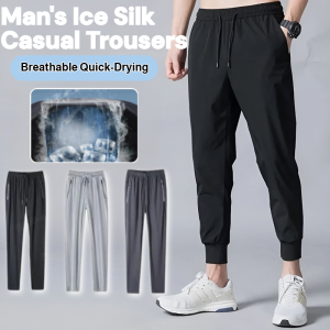 High Elastic Quick Dry Pants Mens Casual Training Trousers Summer Ultra-thin Loose Long Pants Workwear
