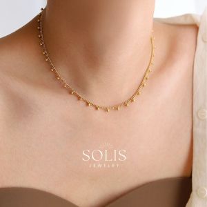 Drop Beads Gold Silver Basic Layer Stackable Chain Necklace • Waterproof Jewelry • 18K Gold Plated 316L Stainless Titanium Steel Necklaces for Women NL195