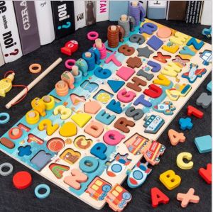 [Ready Stock - local] Baby / Toddler Montessori Toy Number Board 7 in 1 for Child Development. With Fishing ability mathematical function alphabet and counting