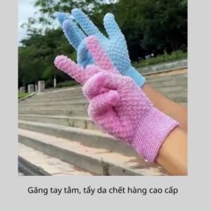 Găng tay tắm tẩy tế bào chết loại tốt giảm mụn lựng (2 chiếc đóng túi riêng)