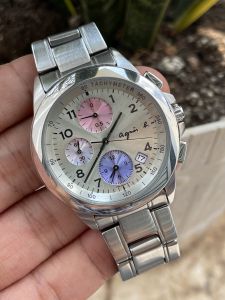 Đồng hồ nam Again 6 kim mặt trắng chạy pin hàng Si